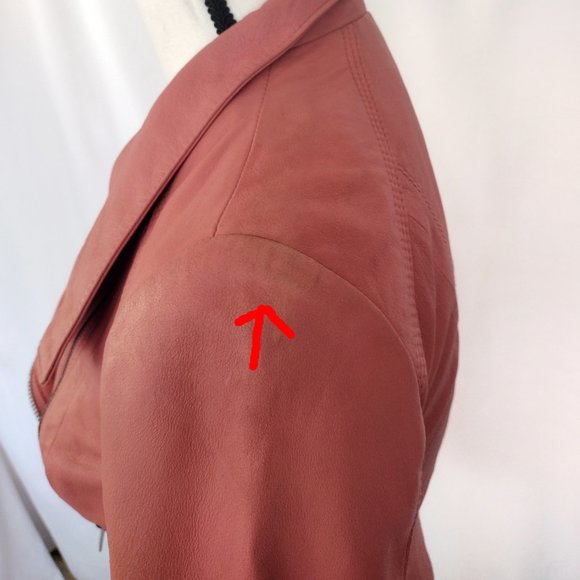 Marc New York Coral Pink Felix Knit Panel Moto Leather Jacket - Picture 15 of 16